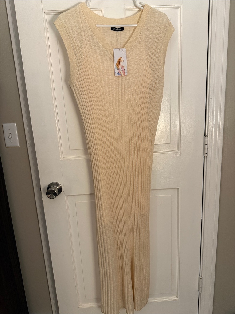 Sleeveless Ribbed Knit Maxi Dress in Cream